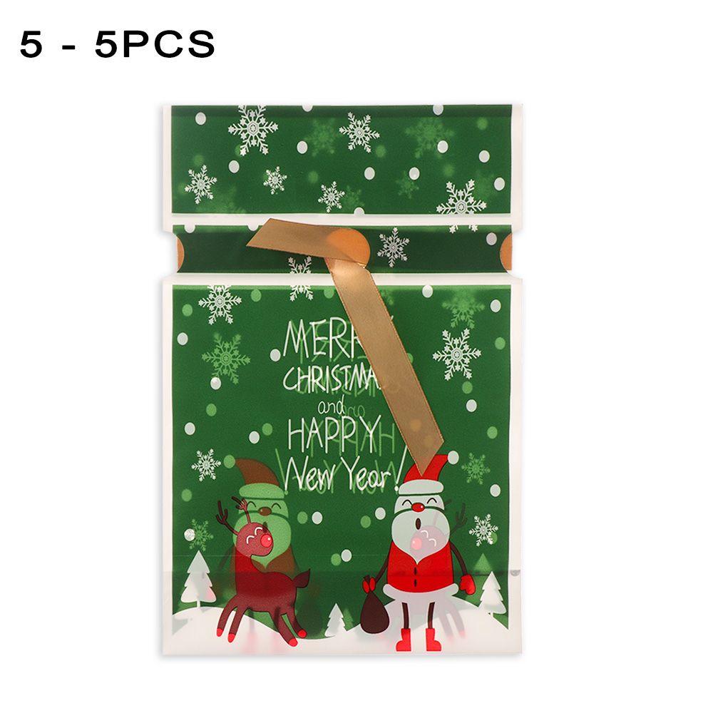 

5pcs Party Wedding Cookies Santa Claus Elk Drawstring Christmas Decor Candy Package Gift Bags 5