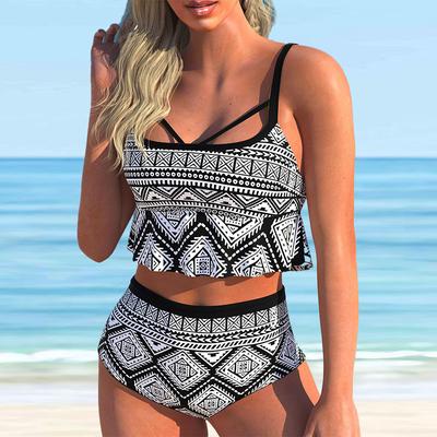 Traje de Baño de Tirantes para Mujer con Estampado de Patrones Complejos Bikini Tankini
