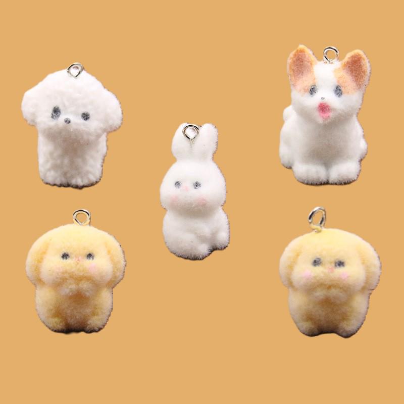 DIY Flocking 3D Small Dog Pendant: Corgi, Teddy, Rabbit Keychain