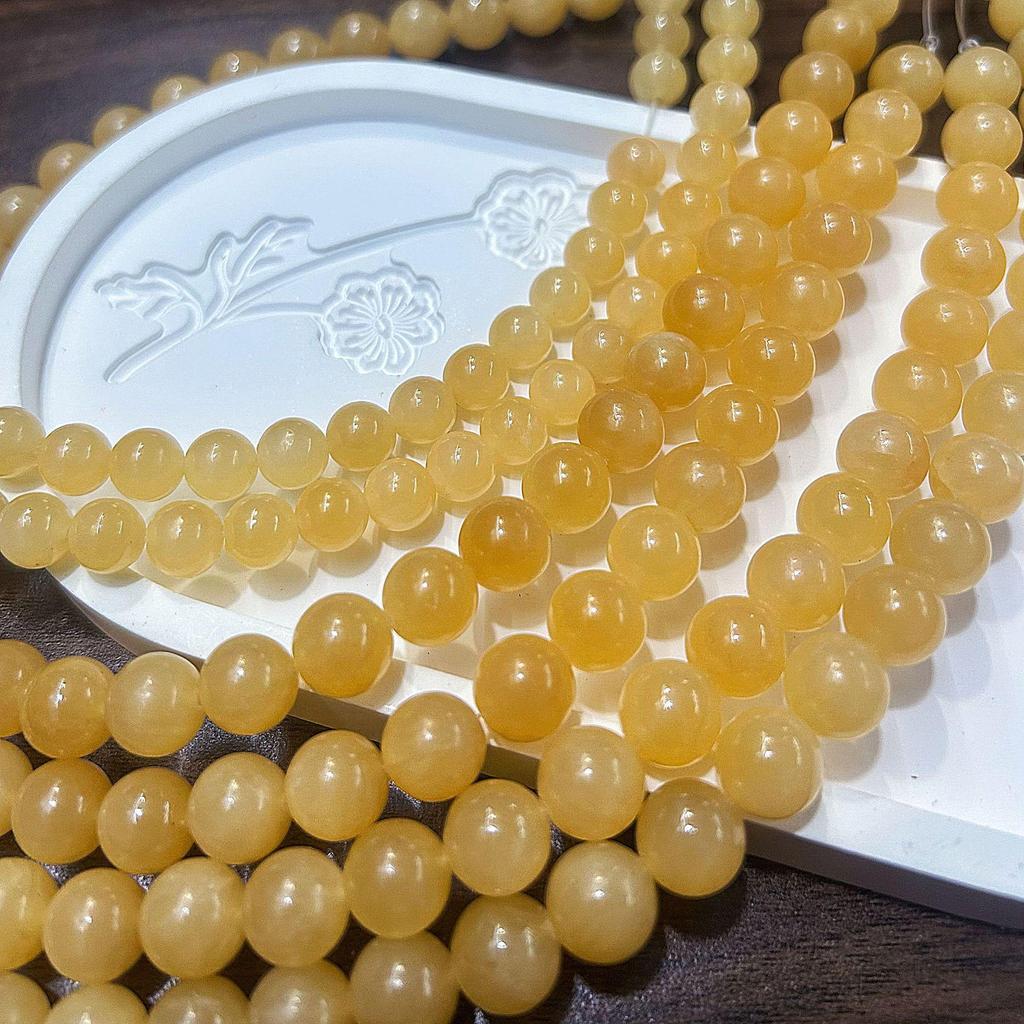 Natural Beige Jade Round Beads for DIY Bracelets, Necklaces & Jewelry Accessories - Amber Jade Loose, Semi-Finished Beaded Strand.