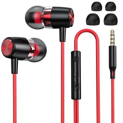 Wired Earphones 3.5mm Mic Volume Control Red