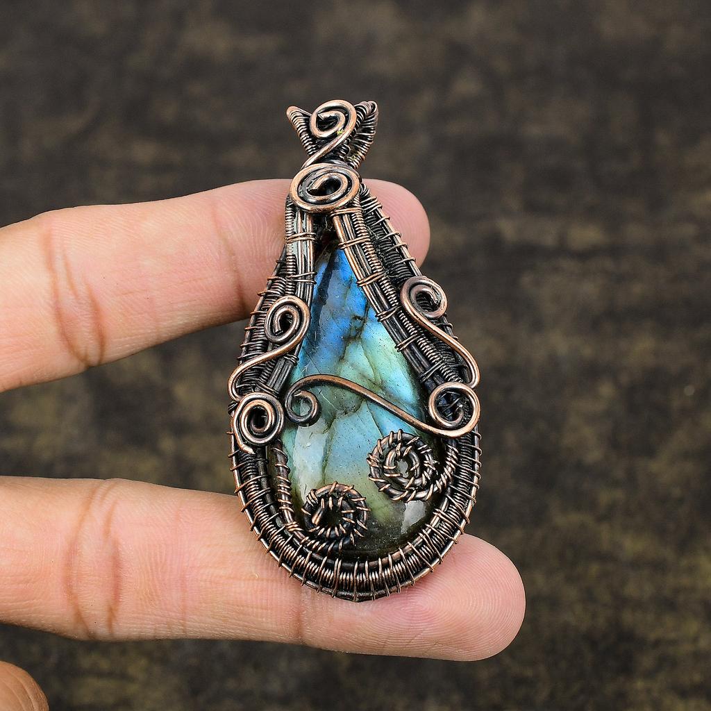 Labradorite Handmade Copper Wire Wrap Jewelry Pendant 2.83 G7Z65