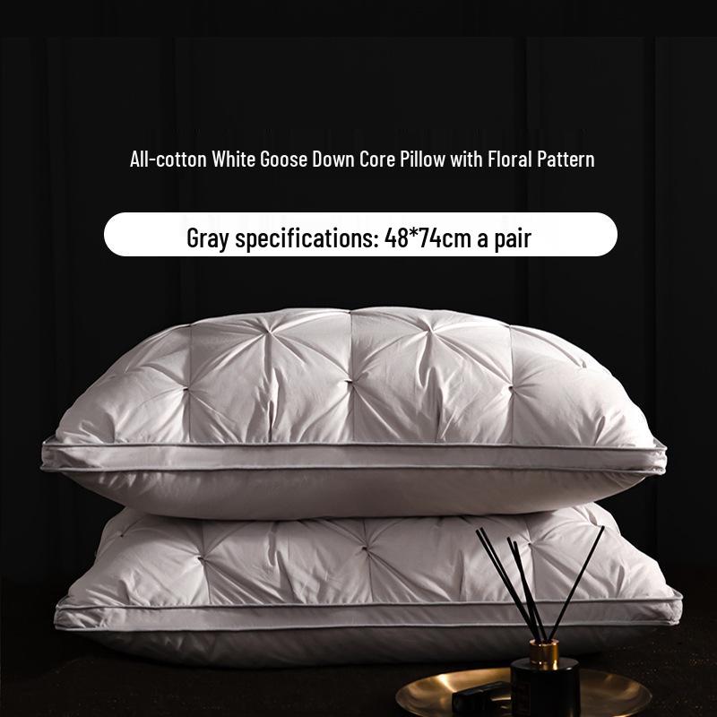 Luxury Goose Down Pillow with Cotton Cover for Neck Support