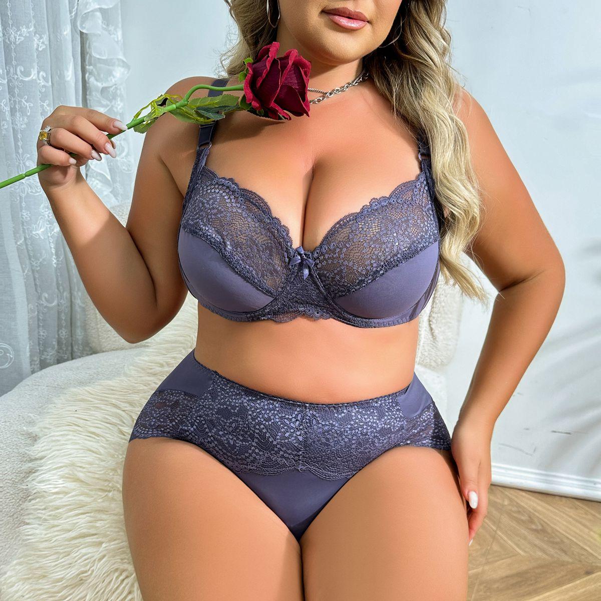 

Сексуальный кружевной бюстгальтер и трусики Beauwear для женщин, комплект нижнего белья больших размеров, регулируемые бретели, простой стиль, удобный комплект нижнего белья 100D фиолетовый