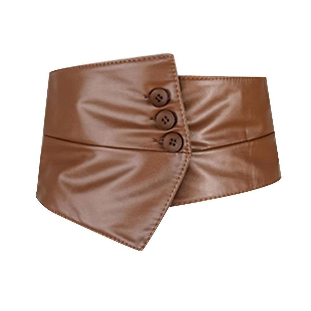 

Spicy Girl Wide Cummerbunds Button Wide Belt Fashion Western Cowboy Belt Girl Camel PU