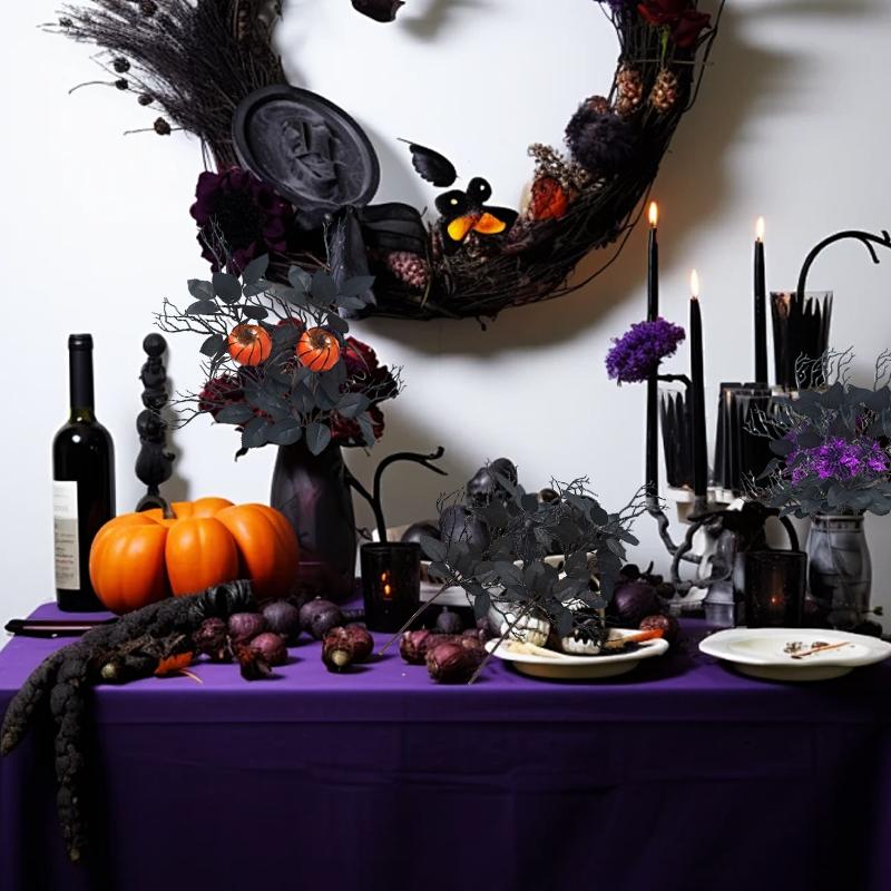 Halloween Black Leaves Ornament Artificial Tree Branches Decorative Plastics Arrange Props Bouquet Desktop Table 3 Styles