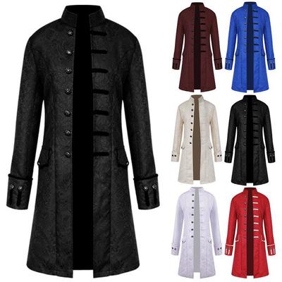 European & American Medieval Jacquard Coat: Mid-Length Halloween Retro Costume with Stand-Up Collar