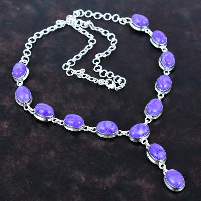 Collana in Charoite collana in argento sterling 925 collana con catenina regolabile collana fatta a mano con pietre preziose gioielli in Charoite naturale regali per donne