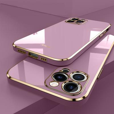 Capa de Silicone Macio Para iPhone 15 14 11 12 13 Pro Max Mini Plus Clássica Galvanizada Cor Sólida Eletroplaca Capa Protetora de Lente