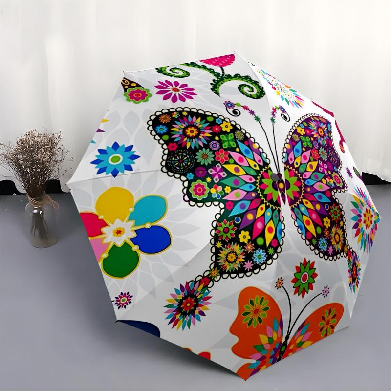 1pc Butterfly Mandala Automatic Folding Umbrella Durable Iron Frame,All Seasons Home Travel Outdoor Multifunctional Umbrella yy251115128