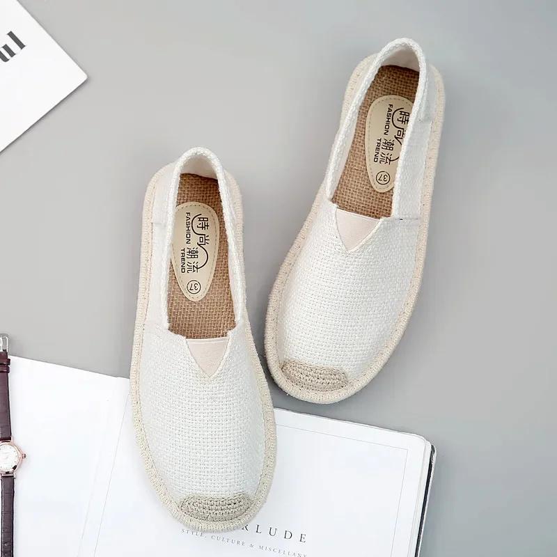Summer Linen Flat Shoes Women Lightweight Breathable Fisherman Shoes Ladies Soft Casual Shoes Slip On Lazy Loafers 2024