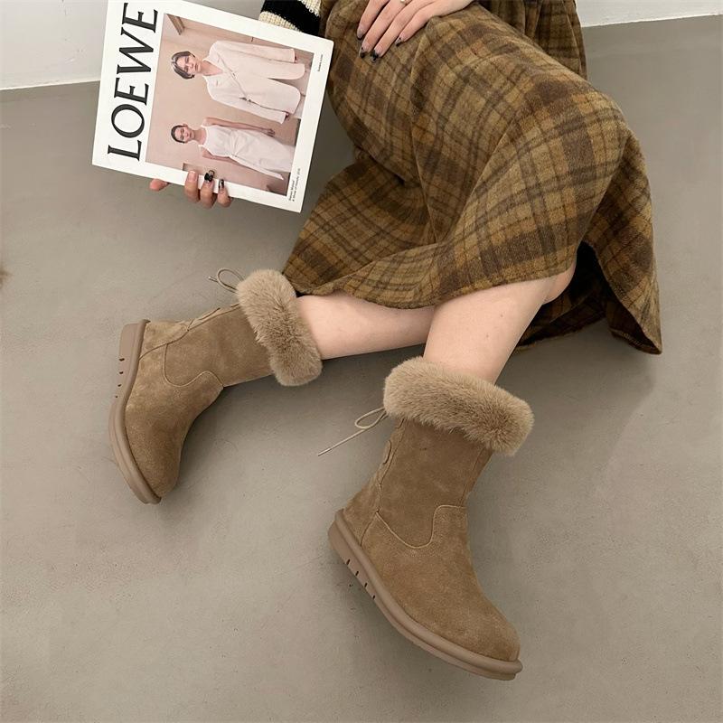 thick-soled plush cotton shoes snow boots women's shoes 2025 new autumn and winter warm short boots Martin boots
