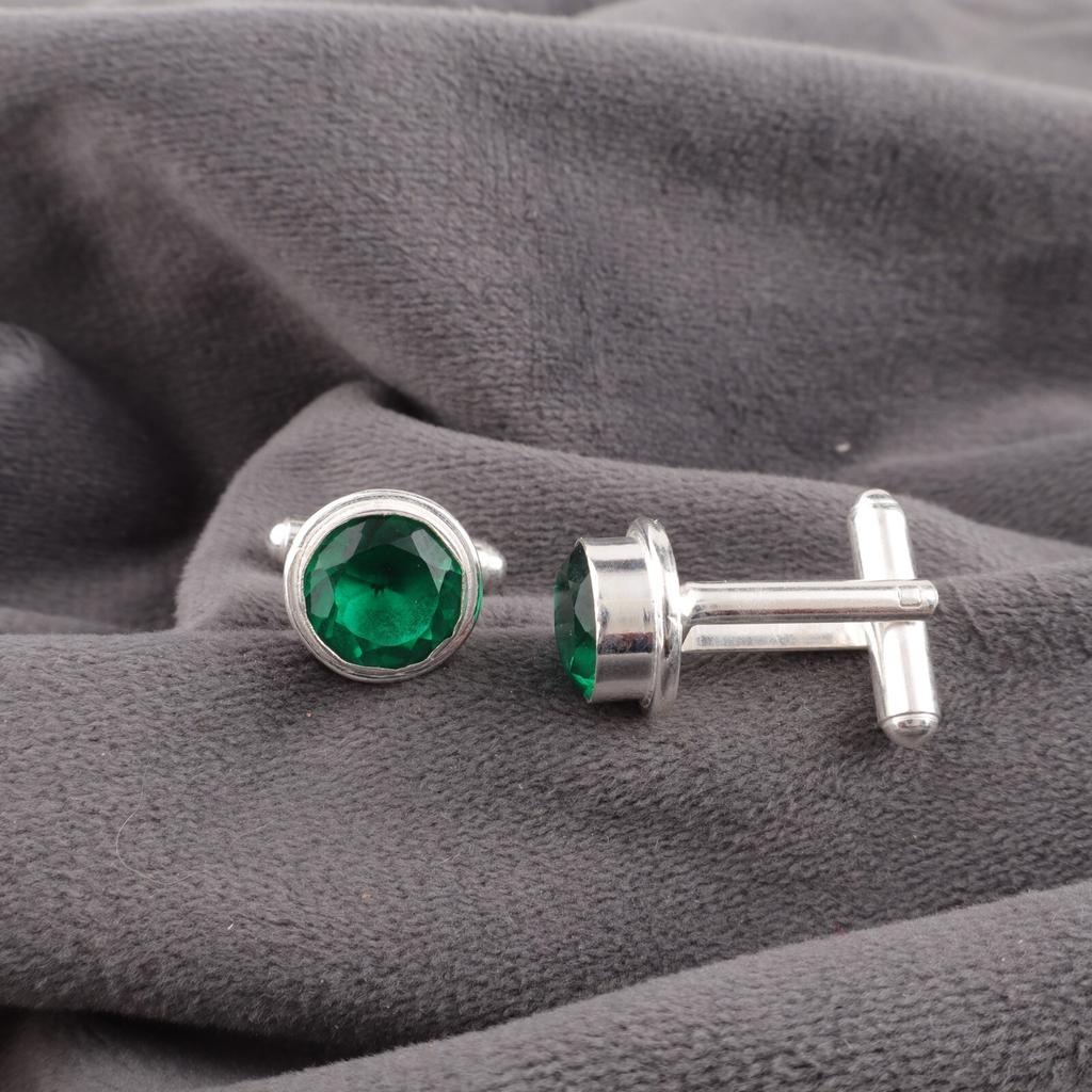 Chrome Diopside Gemstone 925 Sterling Silver Handmade Partywear Cufflinks 0.50" CL-4-4