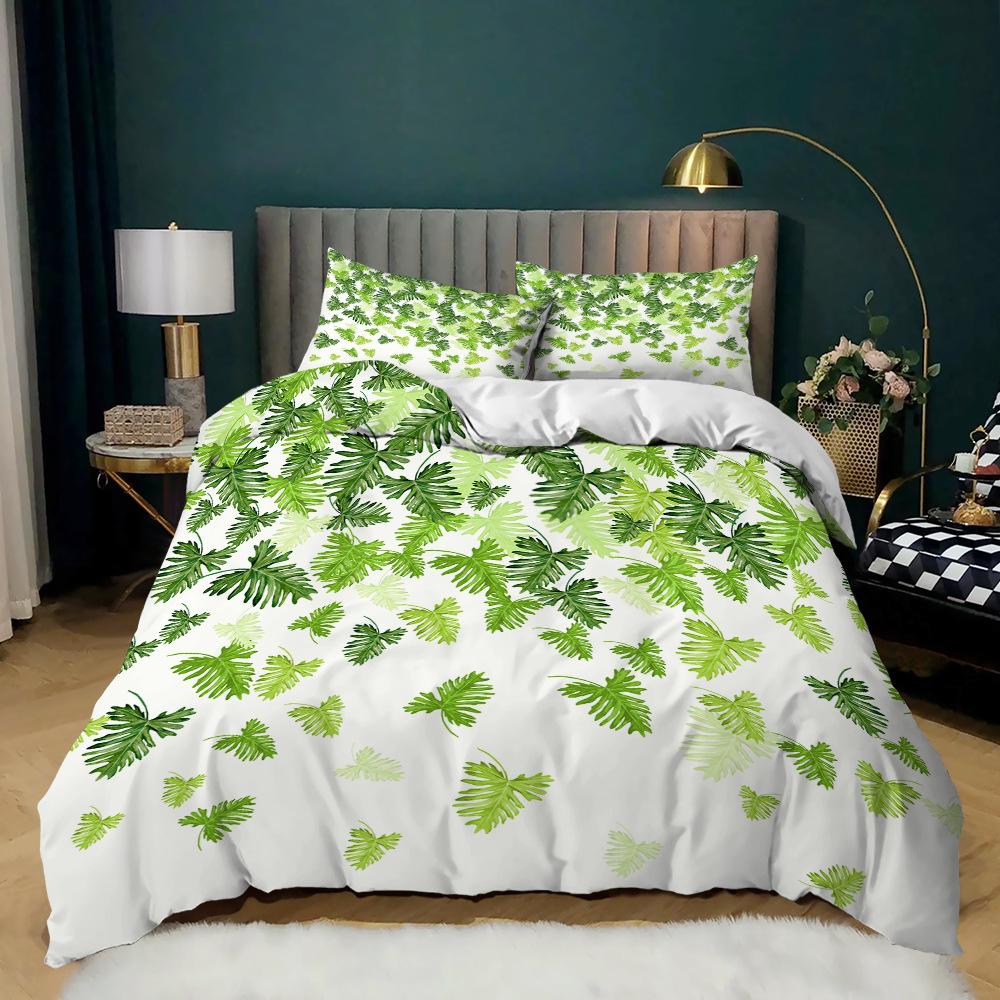 Korean Simple Three-Piece Set Love Leaf Kit Quilt Cover Bedding