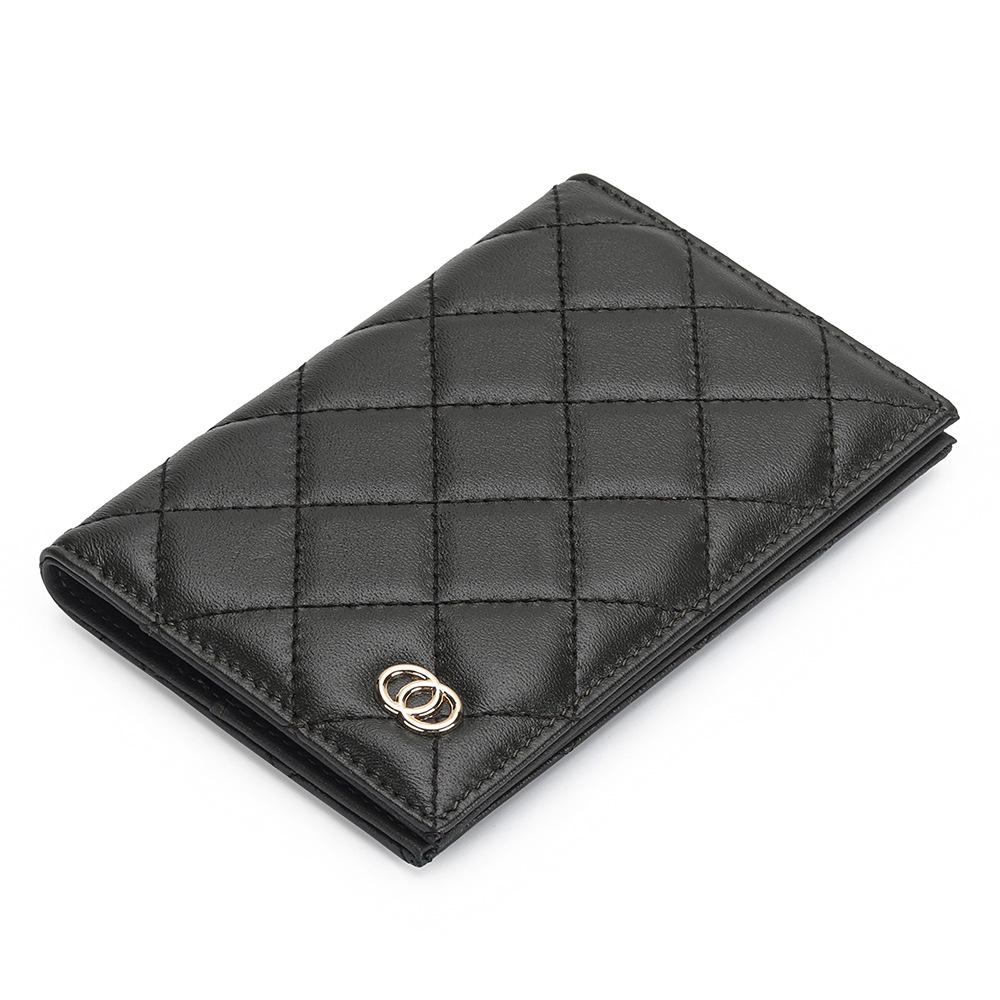 Chic Lambskin Diamond-Pattern Bi-Fold Passport & ID Wallet