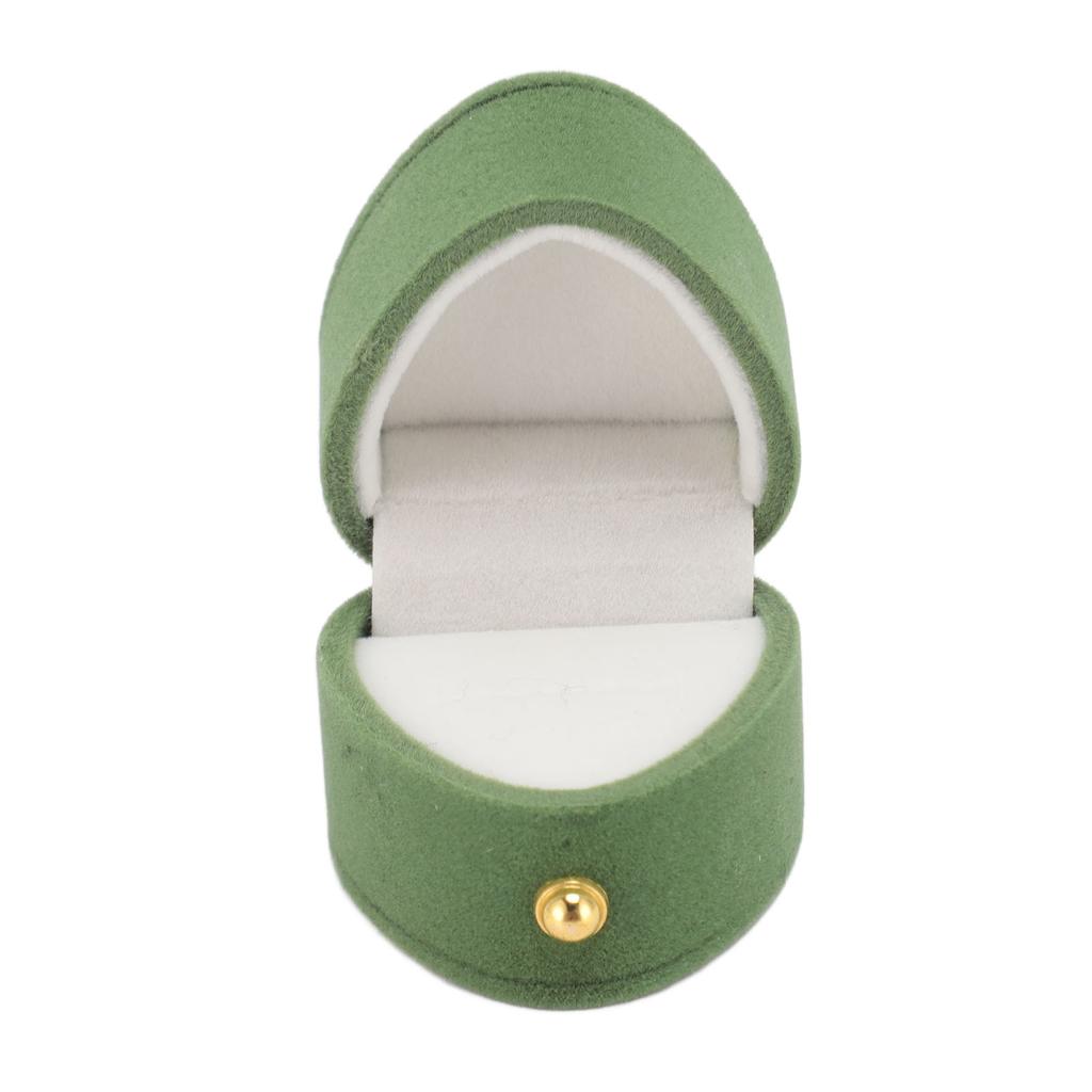 Ring Box Heart Shape Exquisite Romantic Small Flannel Ring Case for Proposal Engagement Wedding Green