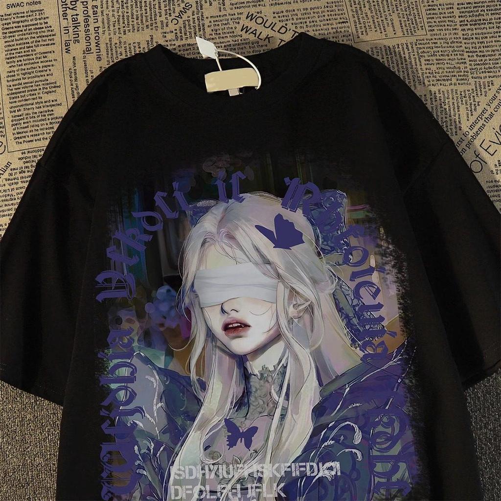 Unisex bawełniany T-shirt z nadrukiem postaci w stylu retro, Duże rozmiary, luźny krój, Modny streetwear dla par