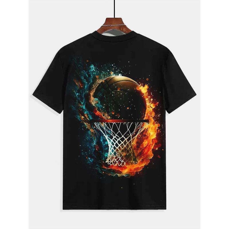 European Sizes Basketball Graphic T-Shirt for Men Summer Casual Crew Neck, Short Sleeve Men's Tees Perfect for Daily Wear & Sports