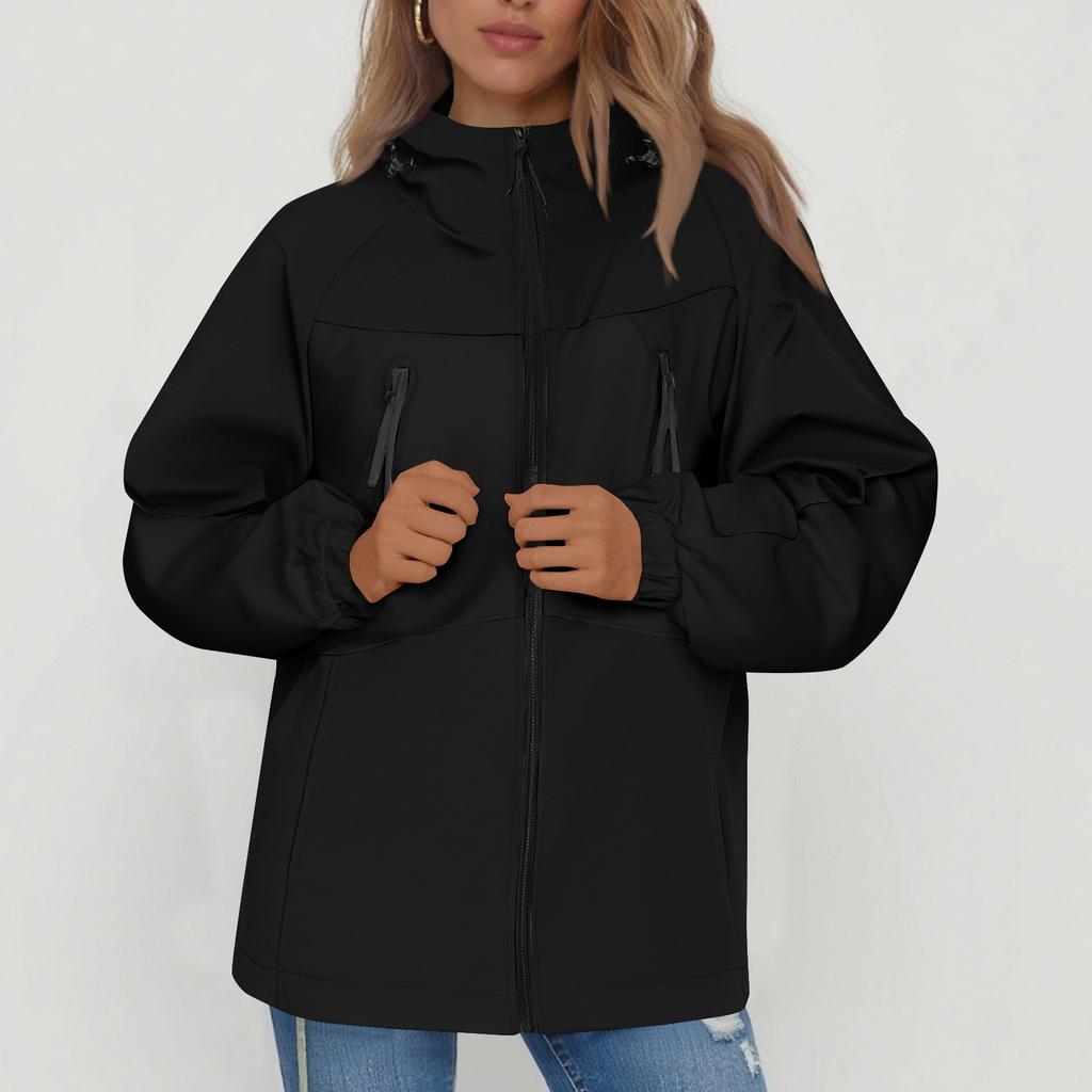 Women Solid Stripe Rain Jacket Outdoor Plus Waterproof Hooded Raincoat Windproof