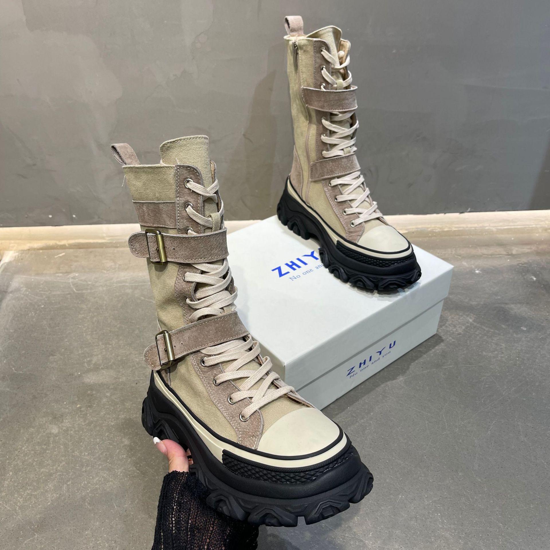 Nieuwe Herfst Dameslaarzen Dikke Zool Dames Korte Suède Laarzen Antislip Sneakers Dameslaarzen Wind Motorlaarzen 37 white