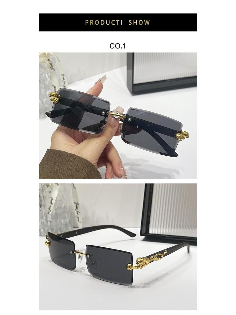 2024 Frameless Leopard Print Square Sunglasses – European & American Style
