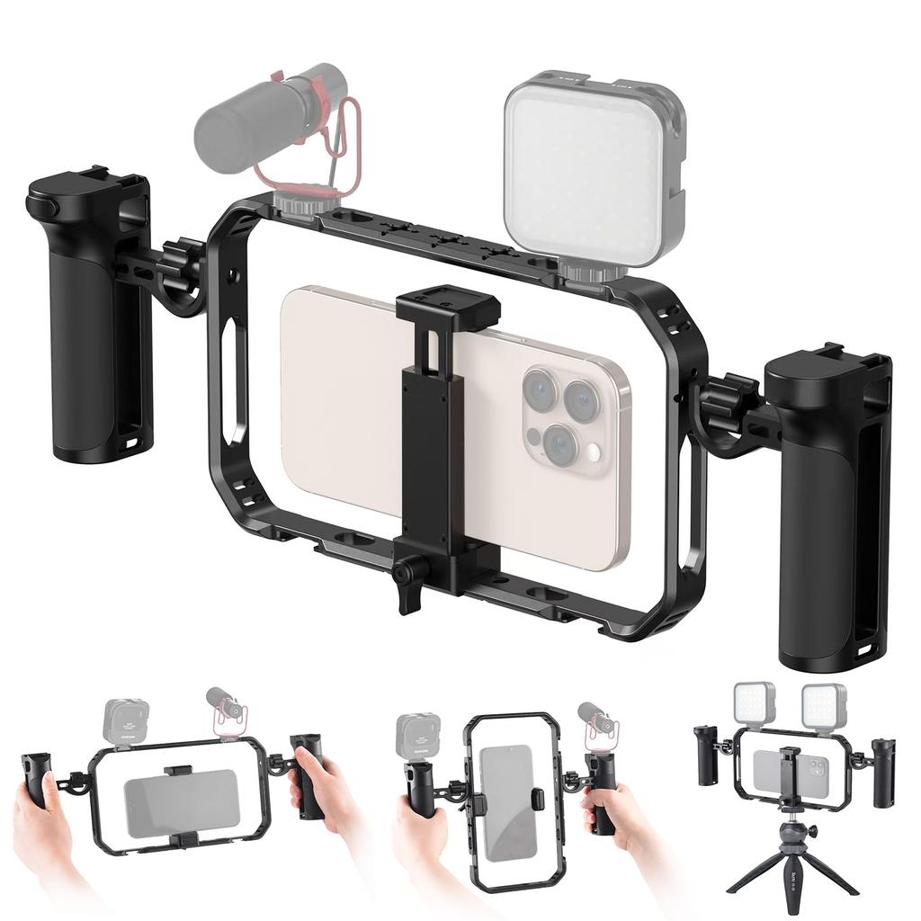 Portable Phone Video Rig Kit Smartphone Stabilizer for Video Recording Universal Phone Cage with Side Handles Cold Shoe