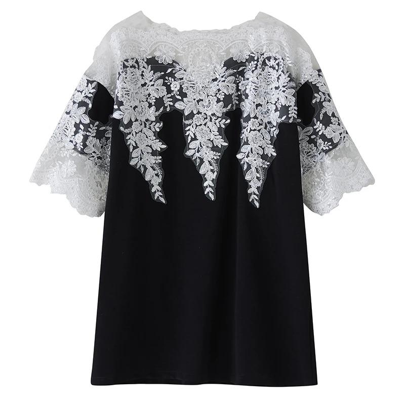 

XITAO Hollow Out Lace Contrast Color Dress HQQ2483 One Size чёрный