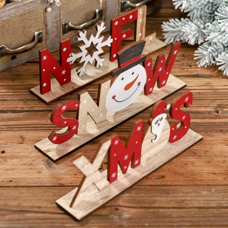 Abnehmbare Weihnachtsdekorationen für Zuhause Holzbuchstabe Weihnachtsmann Ornamente