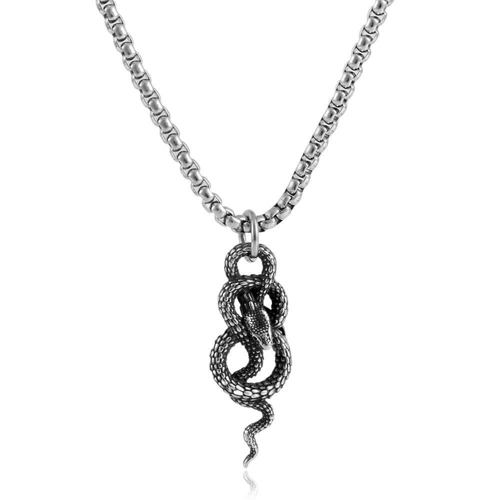 Vintage Coiled Snake Pendant Necklace Stainless Steel Gothic Punk Jewelry for Men Women