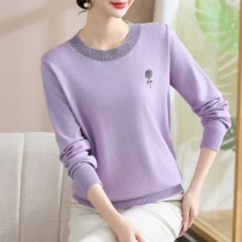 

Весенняя Мода Повседневная Женская Одежда Однотонный Универсальный Вязаный Свитер Пуловер Топ XL светло-фиолетовый