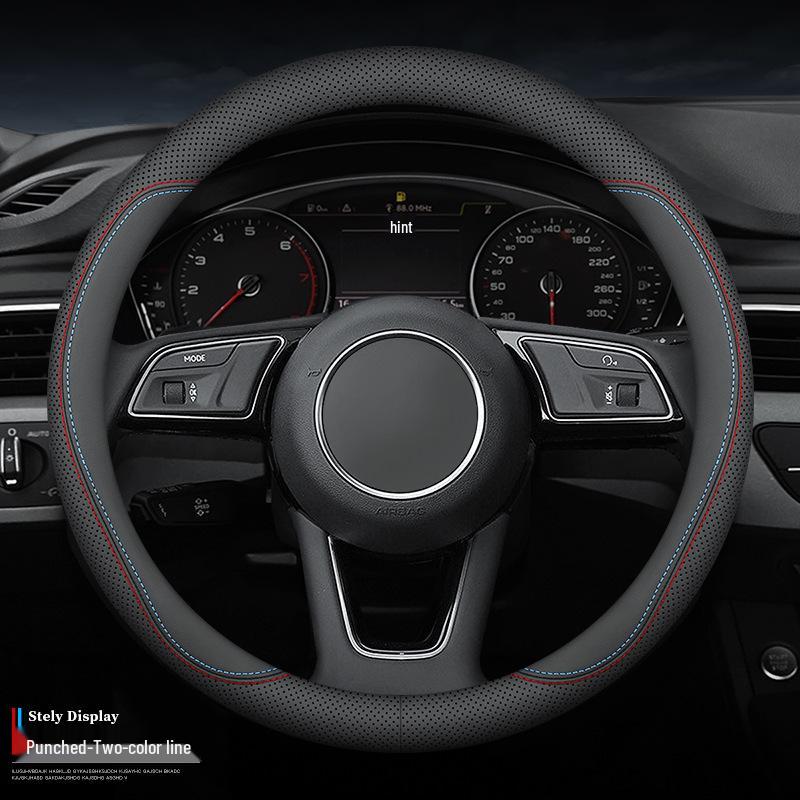 D-Shaped Genuine Leather Steering Wheel Cover: Non-Slip, Sweat-Absorbent, Ultra-Thin, Breathable, Universal Fit for All Seasons