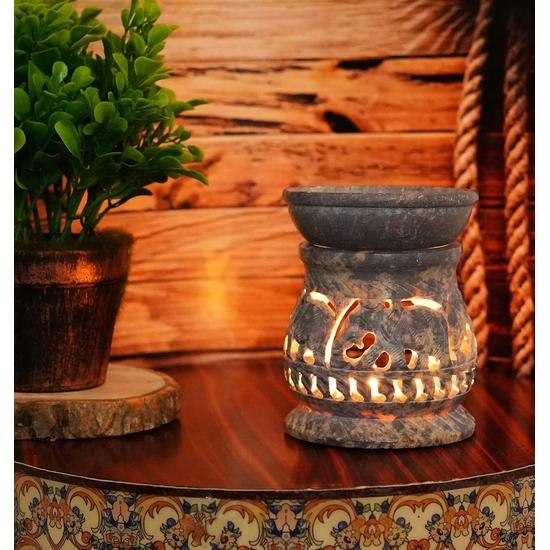 Crocon Soapstone Elephant Design Oil Burner for Meditation Healing Fragrance Spa Office Home Decor Tea Light Candle Stand Holder -7.7X7.7X10 Cm