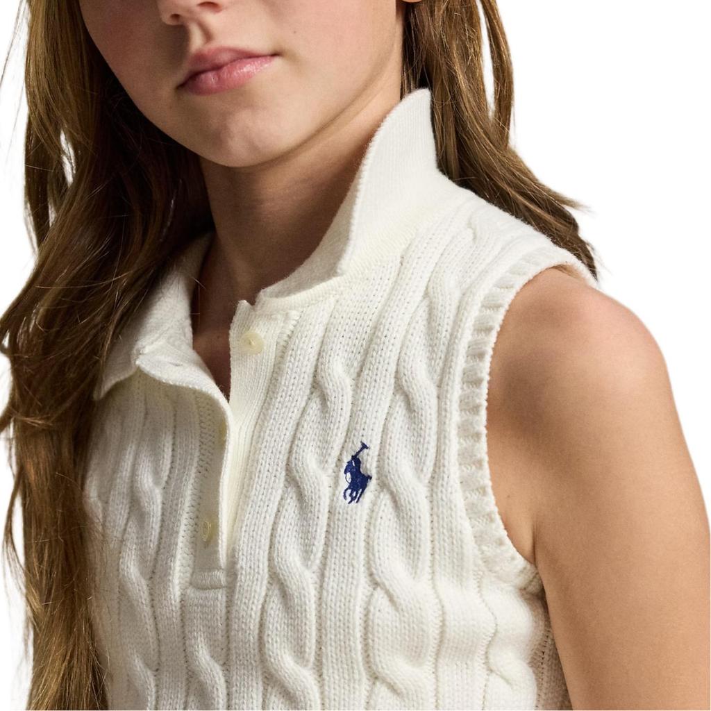 Polo Ralph Lauren Kids  Dress Set Sleeveless Polo Collar Embroidered Button Placket Cable Knit Cotton Kids Dress Set 313A11239-002