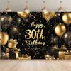 One-piece Photo Background Banner - Elegant Black and Gold "Happy 30th Birthday" Theme 2D Flat Background Fabric