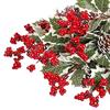 6Pcs Artificial Plants with Holly Berries Pine Cones Faux Greenery Branch Fake Red Berries Green Plants Stems Christmas Holiday Party Decoration