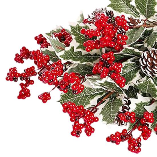 6Pcs Artificial Plants with Holly Berries Pine Cones Faux Greenery Branch Fake Red Berries Green Plants Stems Christmas Holiday Party Decoration