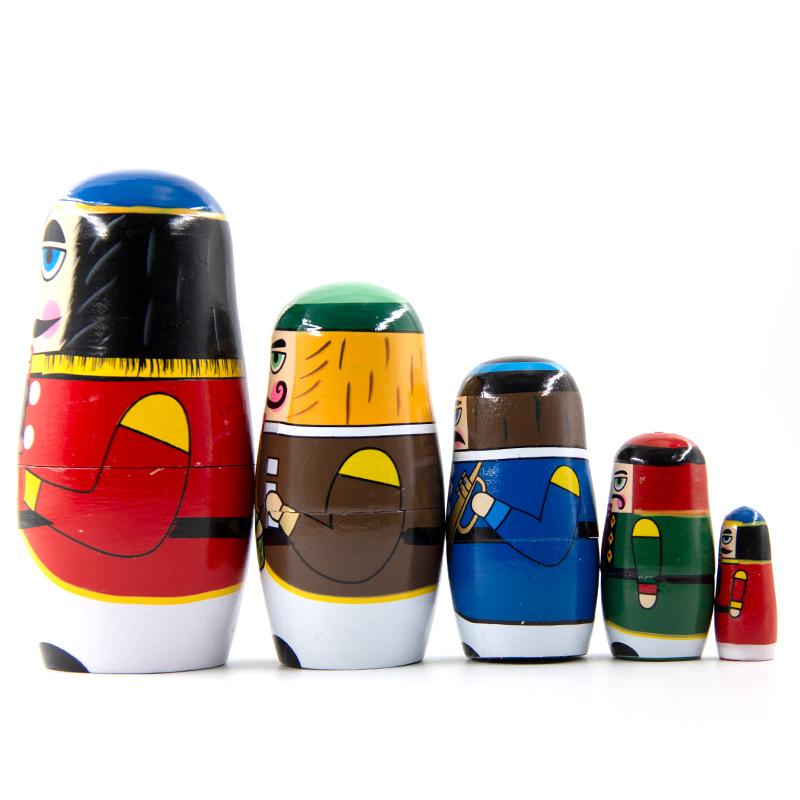 Russian Nesting Dolls - Five Cartoon Walnut Soldiers, Creative Wooden Home Ornaments