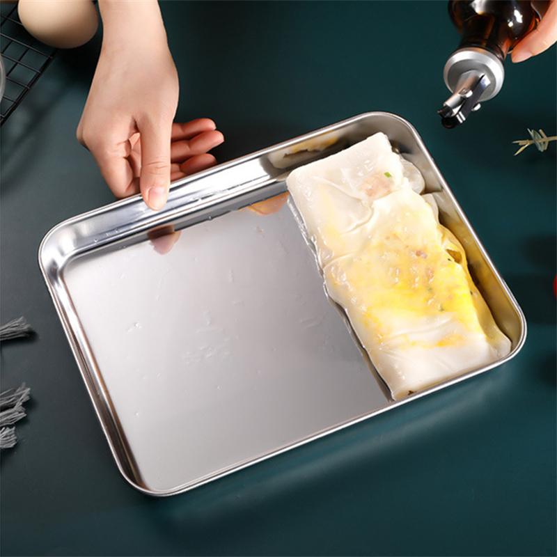 Stainless Steel Food Fruit Storage Trays Rectangle Cake Bread Dish Steamed Sausage Barbecue Pan Restaurant Kitchen Baking Plates
