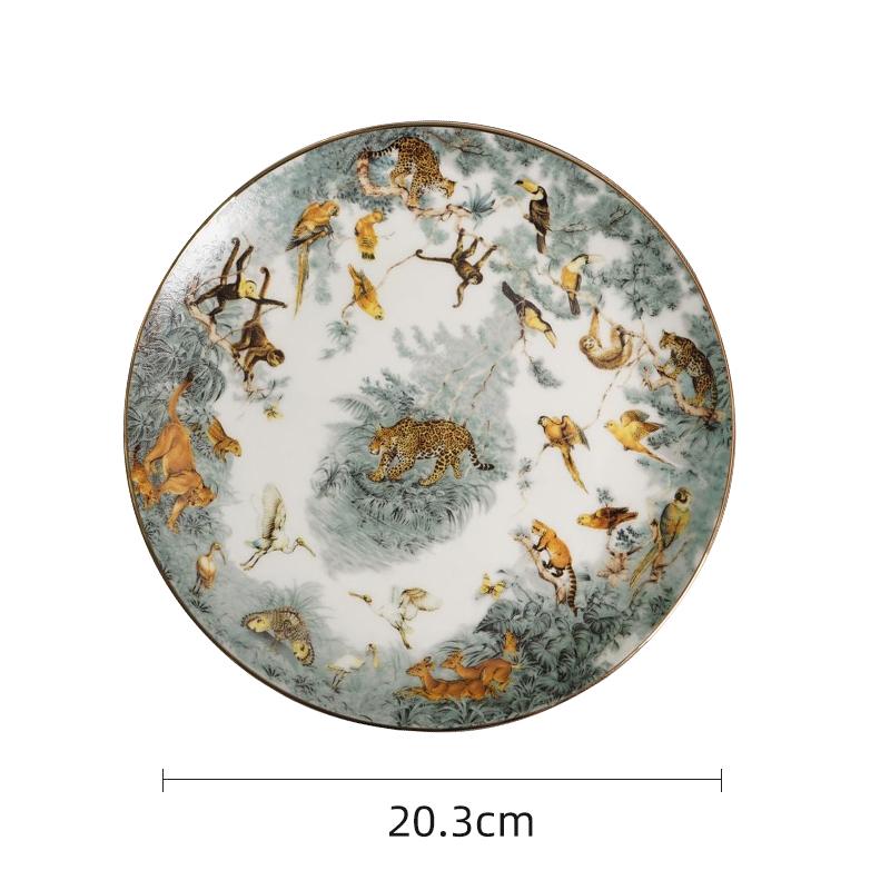 Geschirrset mit Tiermotiven im neuen Stil, Teller und Tellersets mit Waldleoparden- und Affenmotiv, Tellersets aus Knochenporzellan
