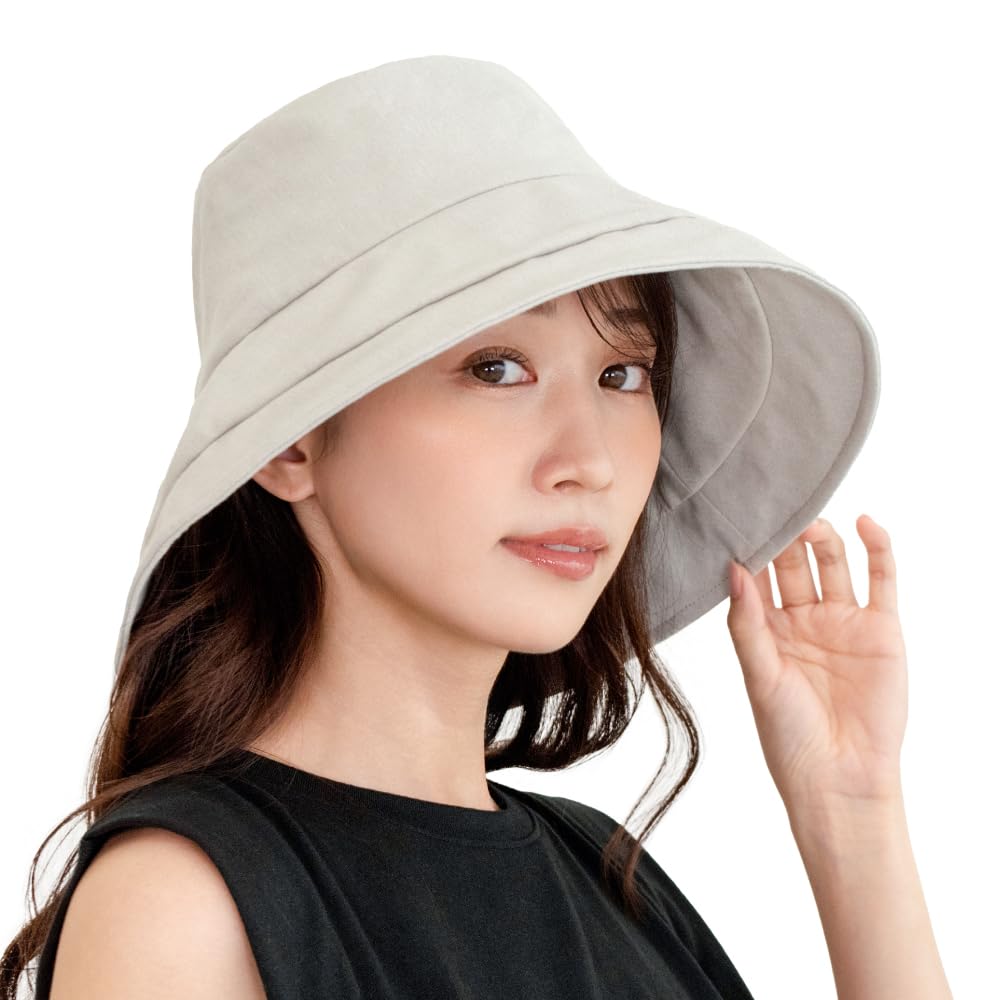 

Шляпа с защитой от УФ-излучения Степень защиты x Степень затенения или более x японская шляпа от солнца с подбородком Кепка газетчика для женщин и Серо-бежевый [Ткань] [УФ 100% 99,99%]