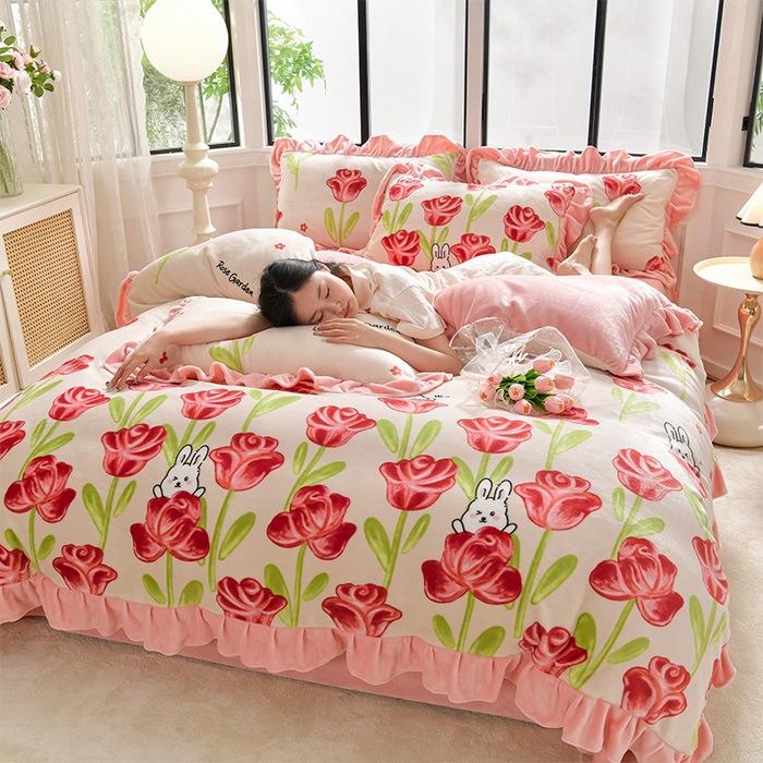 

Thickened Milk Fleece Four-Piece Set, Flange Fleece Coral Fleece Quilt Cover, Bed Sheet, Bedding 2.0 meters 4pc (quilt cover 220 * 240)