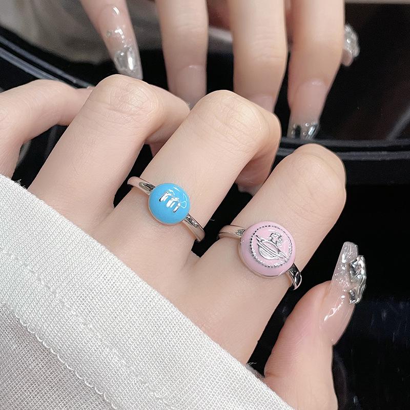 M Bean Fun Saturn Okrągły Otwarty Pierścionek Damski Emaliowany Kroplą Oleju Zimny Wiatr Nisza Poczucie Designu Biżuteria