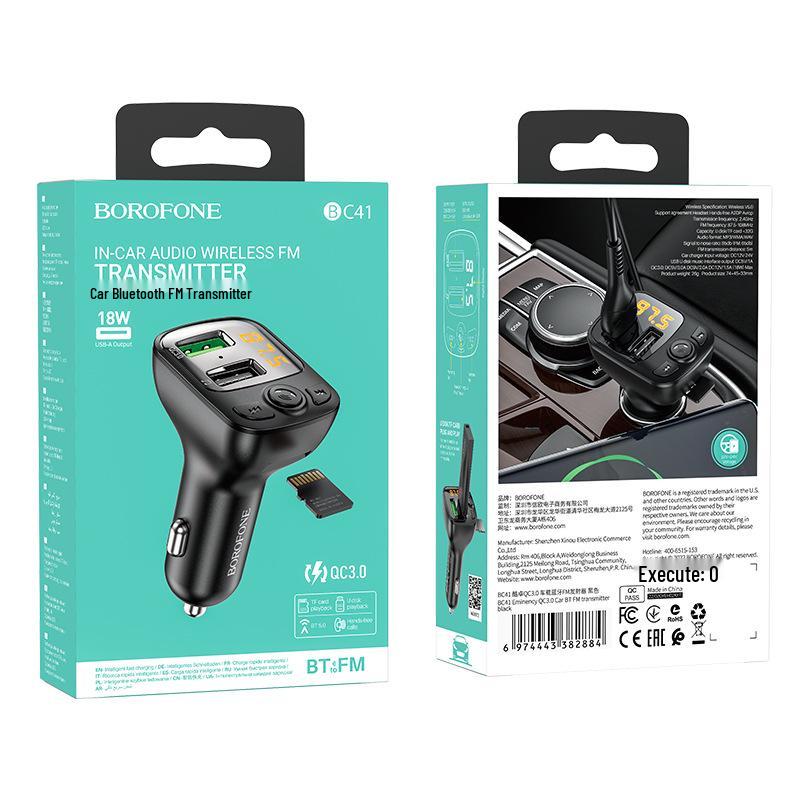 

BOROFONE BC41 Bluetooth FM Transmitter & Dual Port QC Fast Charger for Car Audio