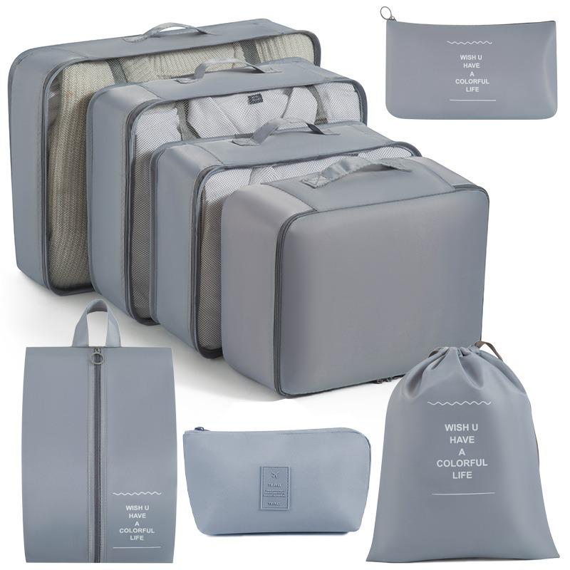 Eight-Piece Waterproof Travel Storage Bag Set for Business Trips - Large Capacity