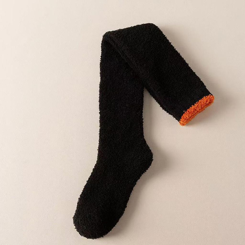 1 para damskich ciepłych pluszowych skarpet do uda zimowe koralowe polarowe skarpetki za kolano długie do domu spania na podłodze jednolite kolory