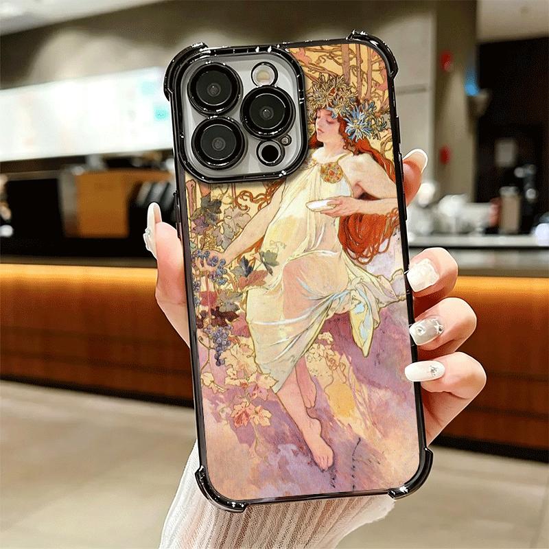 Vintage Alfons Mucha Primavera Soft Phone Case For iPhone 15 16 17 Air 14 Pro Max 16E Plus 13 12 Mini Plating Anti-Fall Fundas