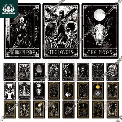 Decor Tarot Metal Poster Tin Plaque Metal Vintage Psychic Sign Skeleton Tin Sign Wall Decor for Divination Iron Painting