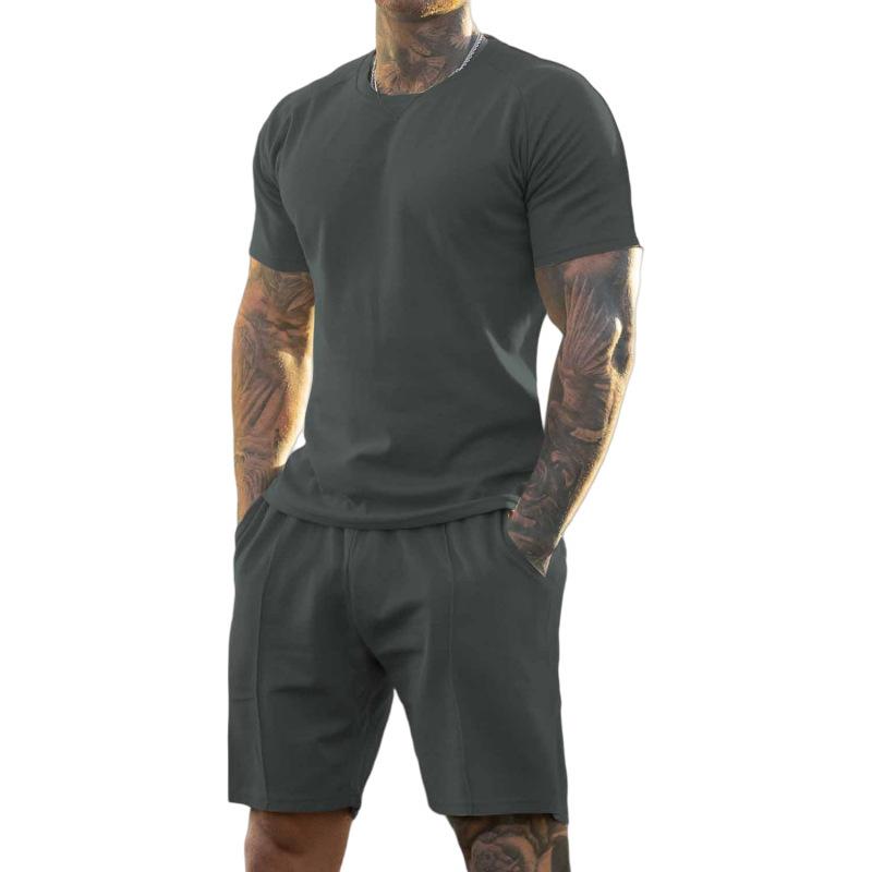 Sommer Herren Kurzarm Sport- und Freizeit Rundhals Fitnessanzug Herren Außenhandel T-Shirt Shorts