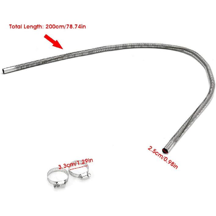 COLOR TREE 78.7Inch Universal Stainless Steel Exhaust Pipe 1Inch ID Parking Air Heater Tank Diesel Gas Vent Hose Length For Car Truck