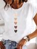 Women Heart Print Short Sleeve T-Shirt Casual Round Neck Summer Graphic Tee